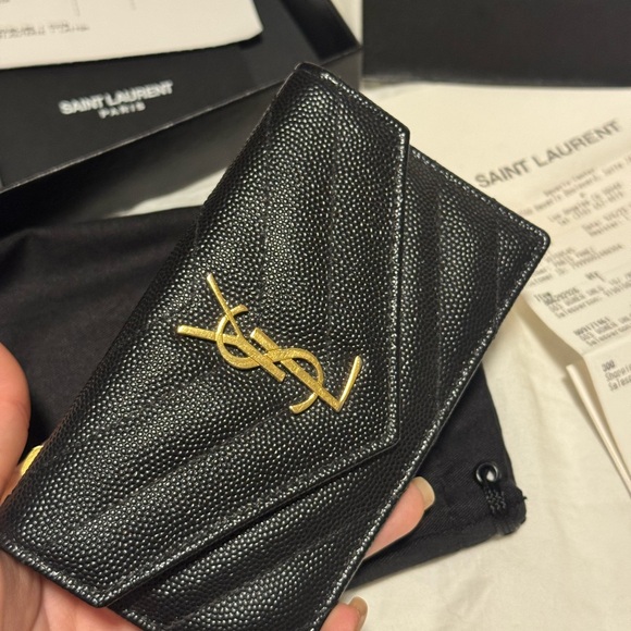 Saint Laurent Black Leather Card Case with Gold YSL Monogram Zipper Coin Pouch - Picture 2 of 6